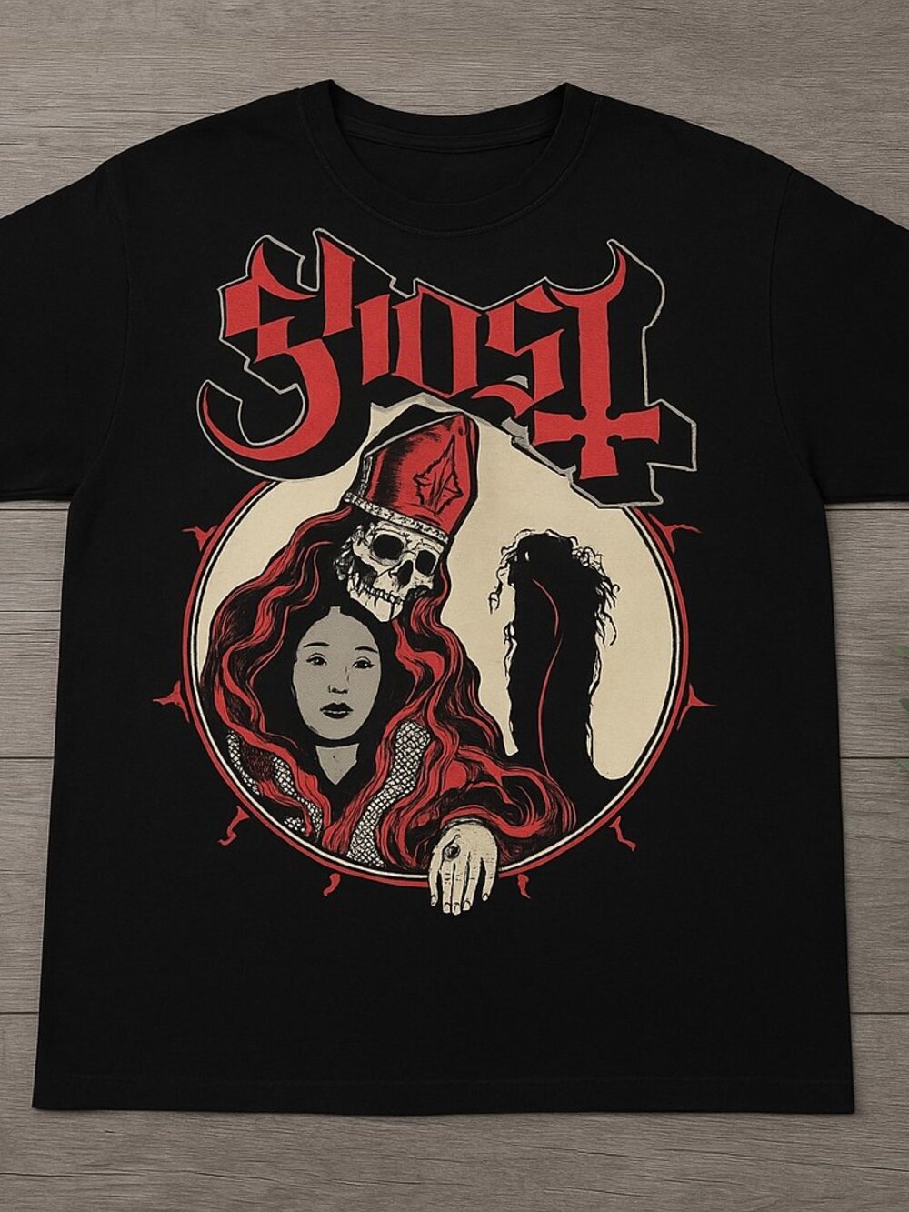 Ghost Graphic T-Shirt Black Gothic Metal Rock Skeleton Horror Unisex Tee